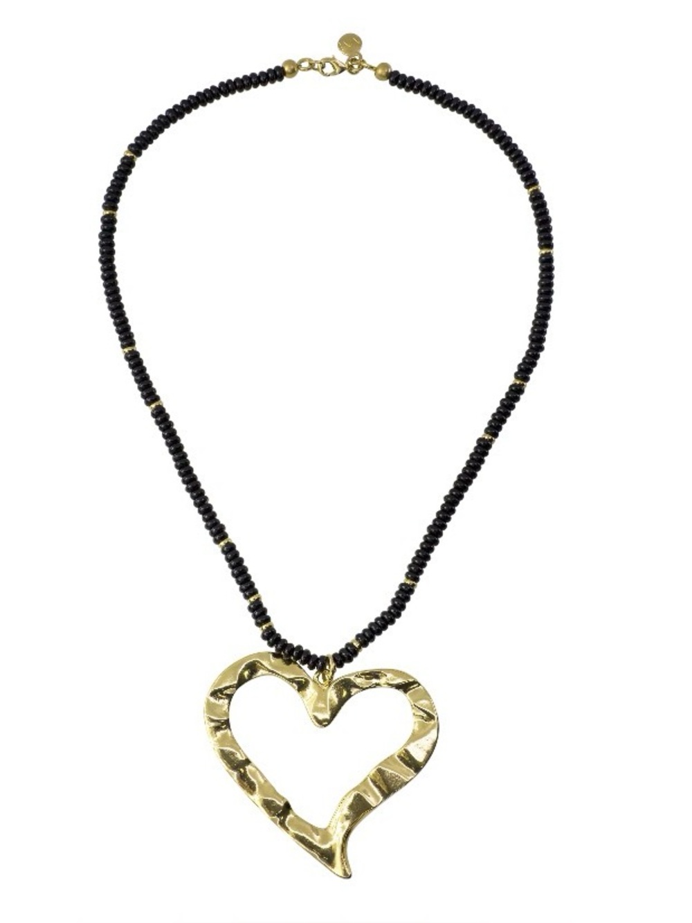 NEW Mayamar Black Onyx Beaded Gold Hammered Heart Necklace Boho